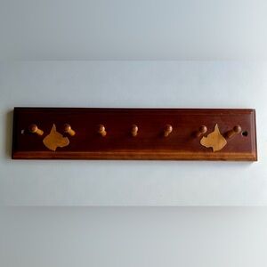 Vintage Wood Dog Leash Wall Bracket w/Boxer Inlays
